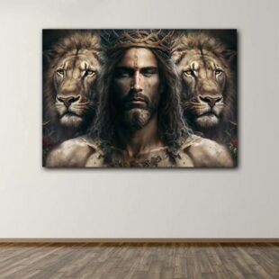 Jesus With Lions Canvas Poster Wall Art