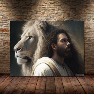 Lion King & Jesus Christian Canvas Poster Wall Art