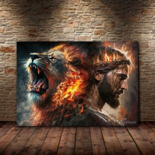 Lion of Judah Fire - Jesus Christian Canvas Poster Wall Art