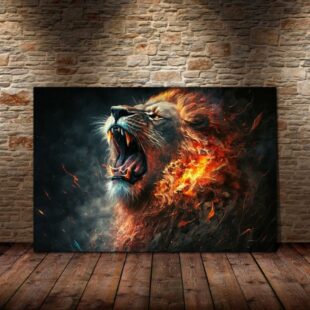 Lion Of Judah Lion With Fire Effect Canvas Poster Wall Art