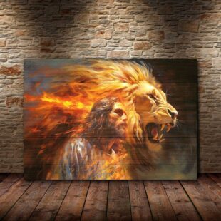 Lion's Strength Jesus' Guidance Canvas Art Jesus Christ and Lion of Judah Canvas Poster Wall Art