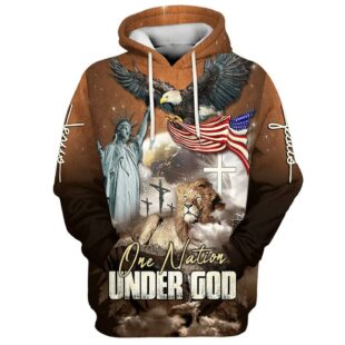 One Nation Under God Bald Eagle American Flag and Lion Hoodies 3D Printed Hoodie - Christmas Gift