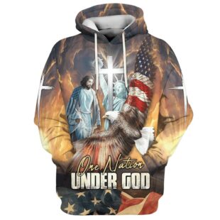 One Nation Under God Hoodie Jesus Eagle American Flag Christian Cross Hoodies - Christmas Gift