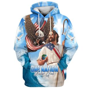 One Nation Under God Jesus Holding Earth Hoodies Jesus Hoodie 3D Printed Hoodie - Christmas Gift