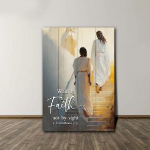 Pretty Woman Walking with Jesus to Heaven, God Christ Jesus Canvas Poster Wall Art