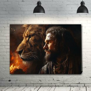 Savior's Strength - Jesus Christ and Lion of Judah Canvas Poster Wall Art