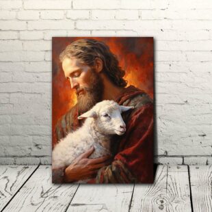 The Love of God Jesus Holding an Innocent Lamb Canvas Poster Wall Art