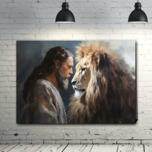 The Sacred Union of Jesus and the Lion Canvas Poster Wall Art