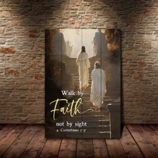 Walking with the God to Heaven Woman Walking with Jesus Canvas Poster Wall Art