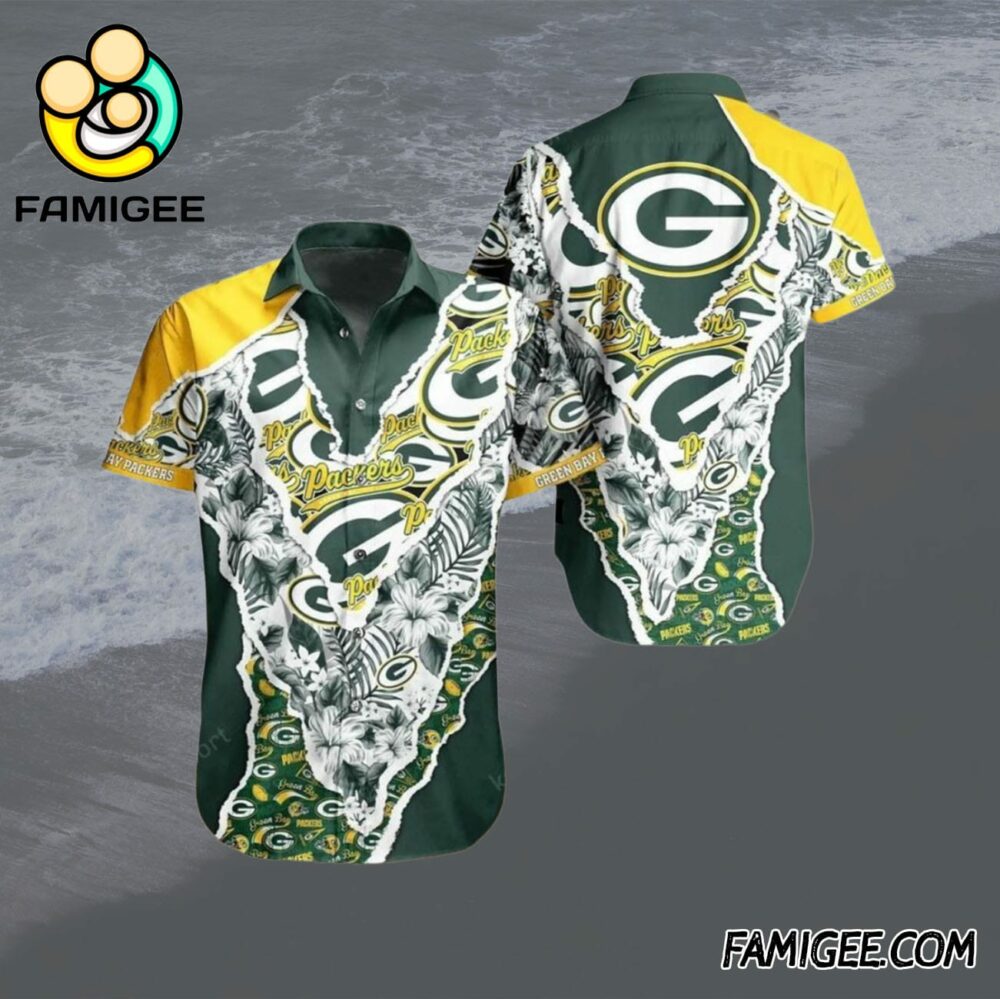 NFL Green Bay Packers Bandana Floral Hawaiian Shirt Packers Aloha Shirt 1