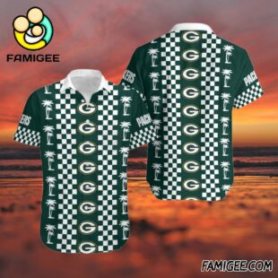 NFL Green Bay Packers Checkered Palms Hawaiian Shirt Packers Aloha Shirt 3