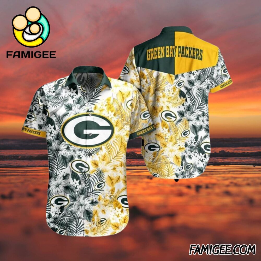 NFL Green Bay Packers Floral Gold Rush Hawaiian Shirt Packers Aloha Shirt 3