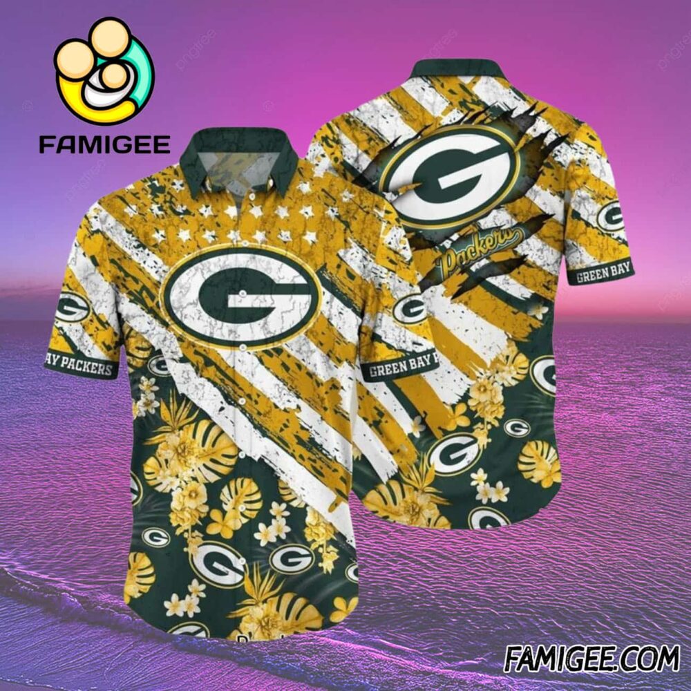 NFL Green Bay Packers Floral Victory Stripe Hawaiian Shirt Packers Aloha Shirt 2