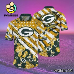 NFL Green Bay Packers Floral Victory Stripe Hawaiian Shirt Packers Aloha Shirt 2