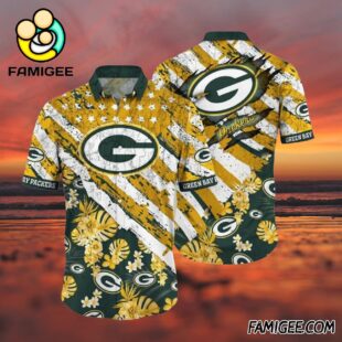 NFL Green Bay Packers Floral Victory Stripe Hawaiian Shirt Packers Aloha Shirt 3