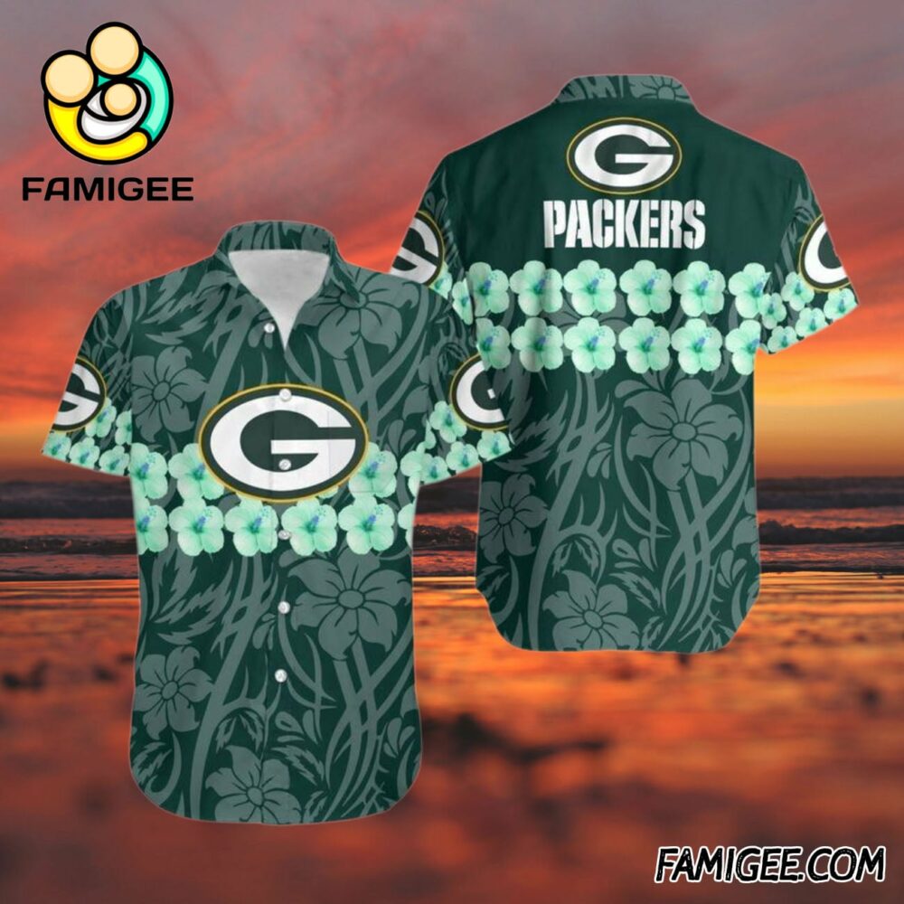 NFL Green Bay Packers Flower And Logo Hawaiian Shirt Packers Aloha Shirt 3