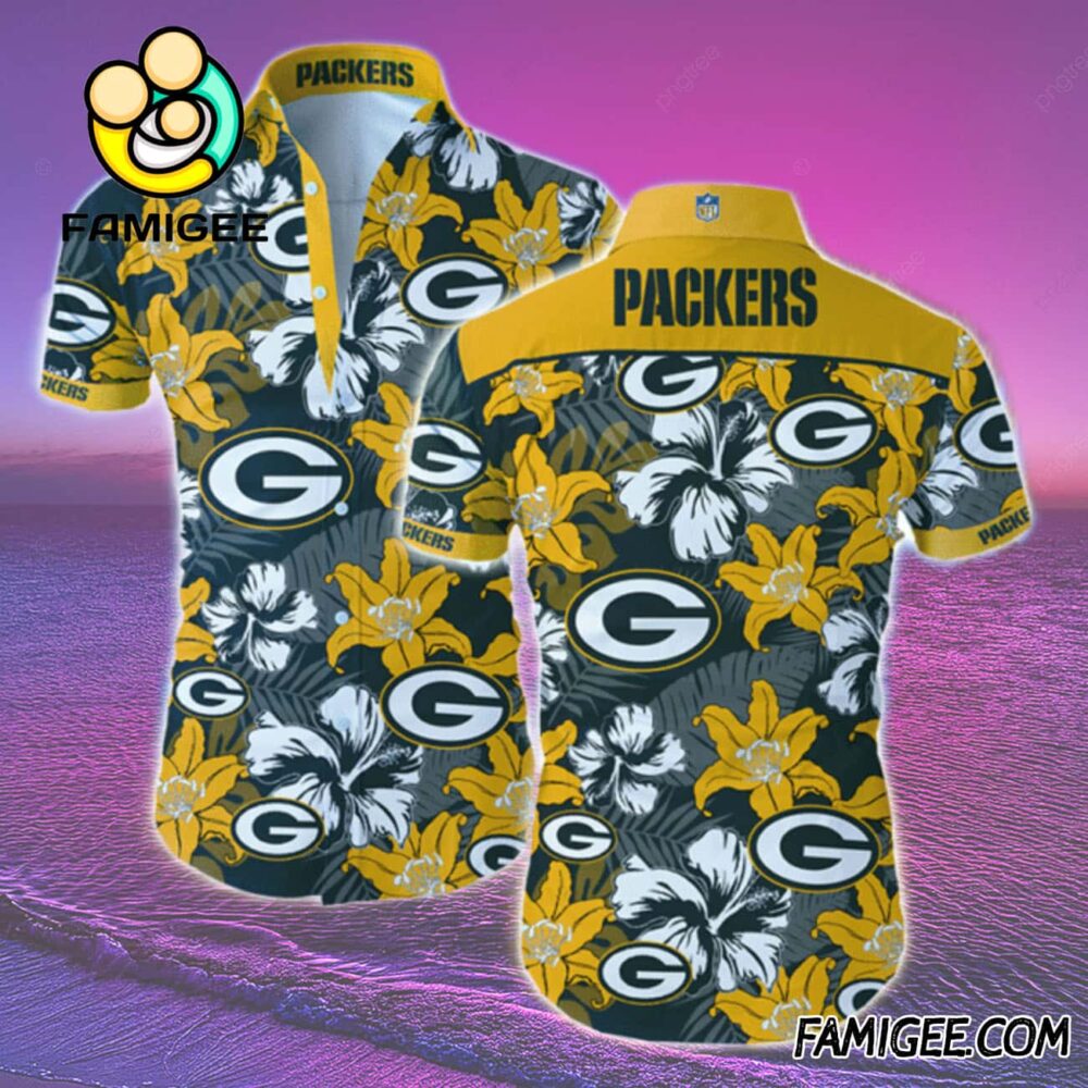 NFL Green Bay Packers Hibiscus Wave Hawaiian Shirt Packers Aloha Shirt 2