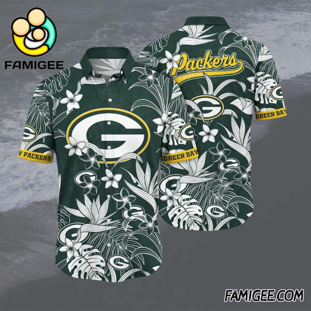 NFL Green Bay Packers Jungle Floral Hawaiian Shirt Packers Aloha Shirt 1